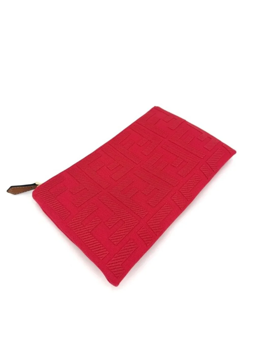 Fendi Pouch Zucca Makeup Container Canvas Leather Red Gold Vintage